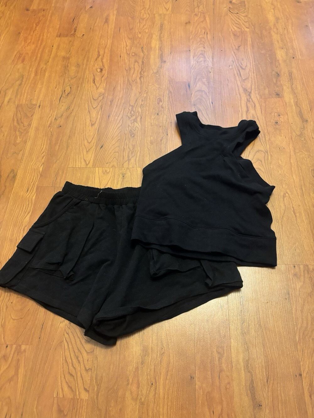 Swank A posh Short set Y2K Cargo Shorts & Tank Top Black Size Medium
